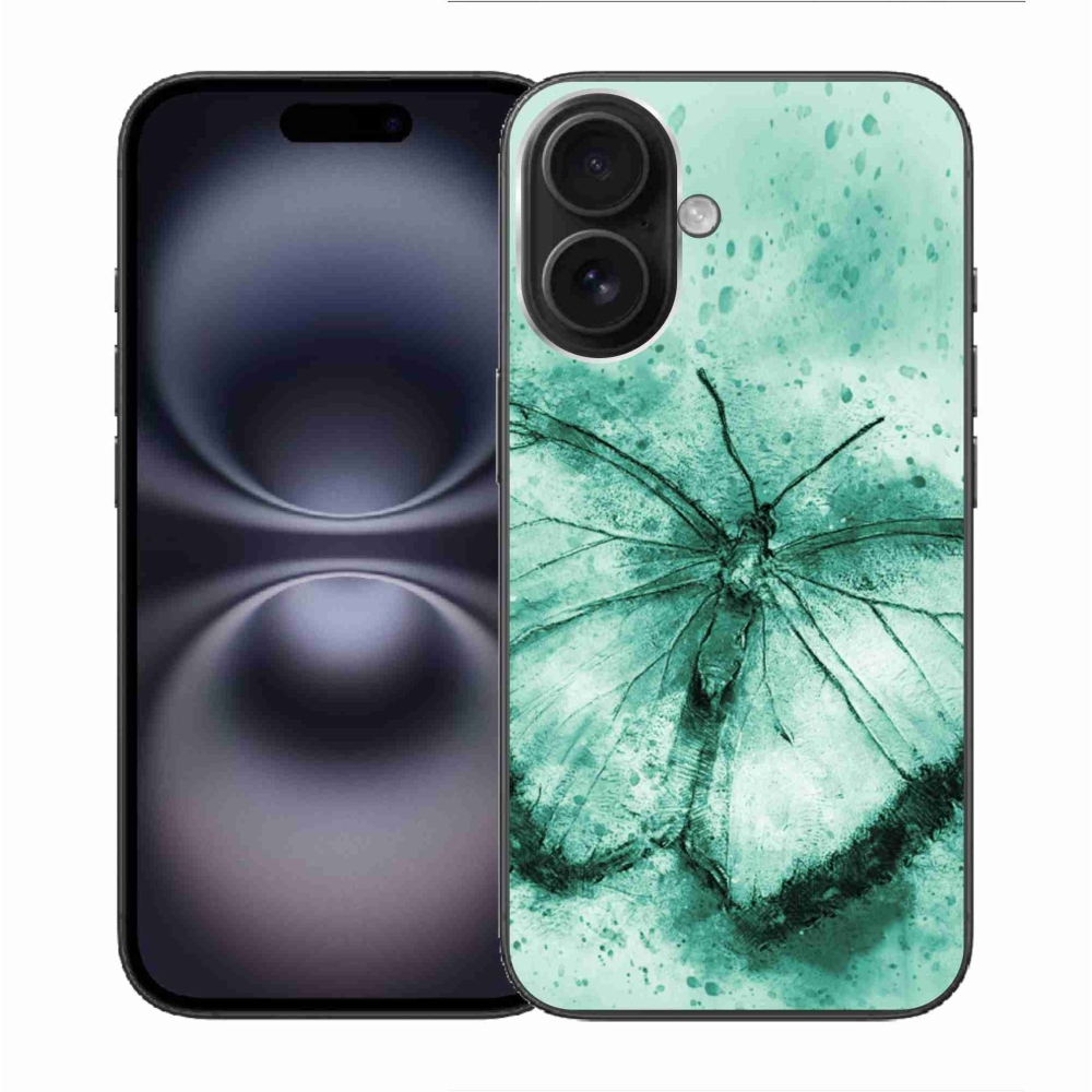 Gél tok mmCase iPhone 16 készülékhez - zöld pillangó