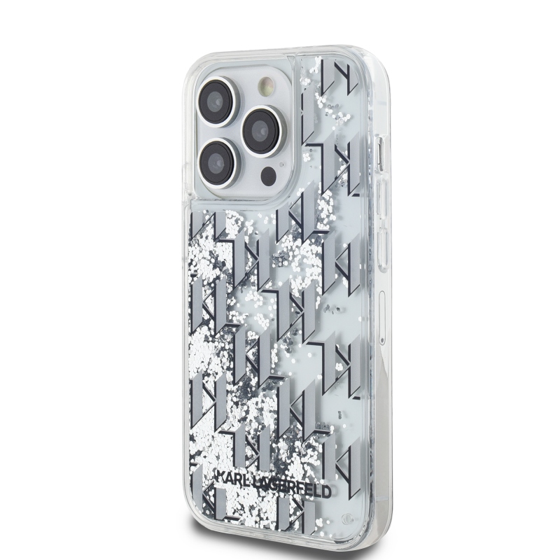 Karl Lagerfeld Liquid Glitter Monogram Monogram Gradient Back Cover iPhone 14 Pro Max fehérhez