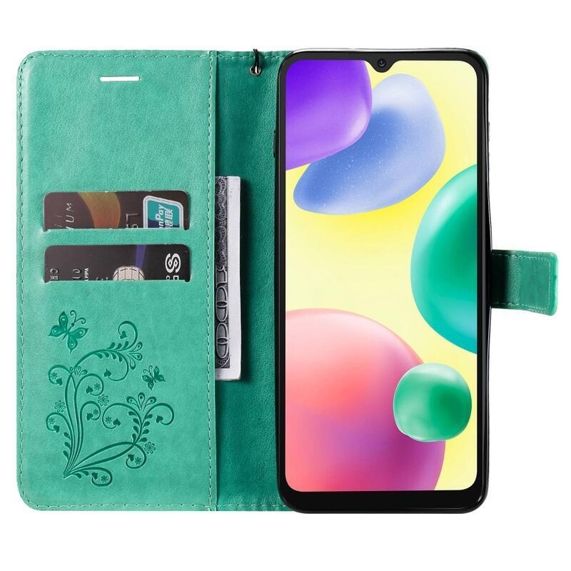 Nagy pillangó könyv tok a Xiaomi Redmi 10A-hoz - teáskék