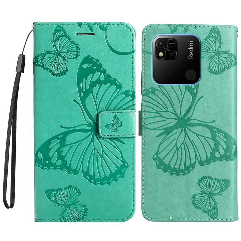 Nagy pillangó könyv tok a Xiaomi Redmi 10A-hoz - teáskék