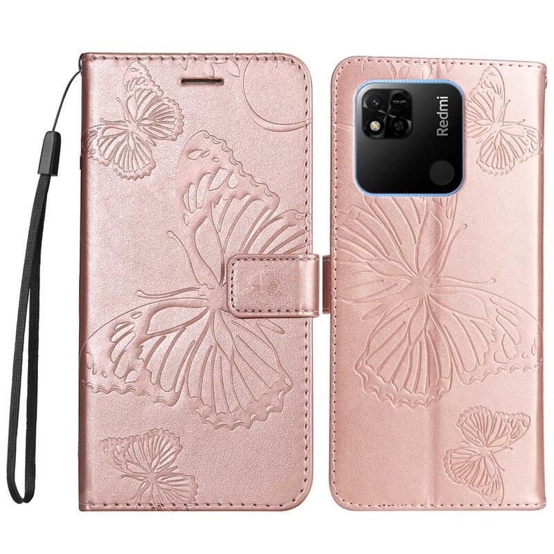 Nagy pillangó könyv tok Xiaomi Redmi 10A - rózsa arany