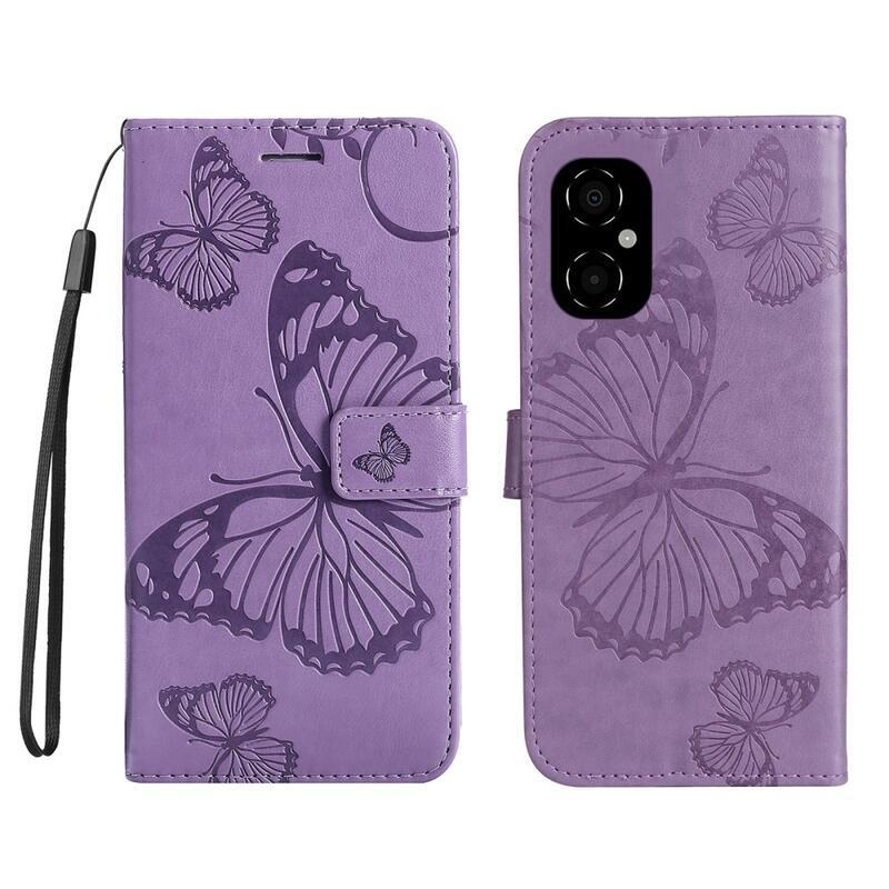 Nagy pillangó pénztárca tok a Xiaomi Poco M4 5G számára - lila
