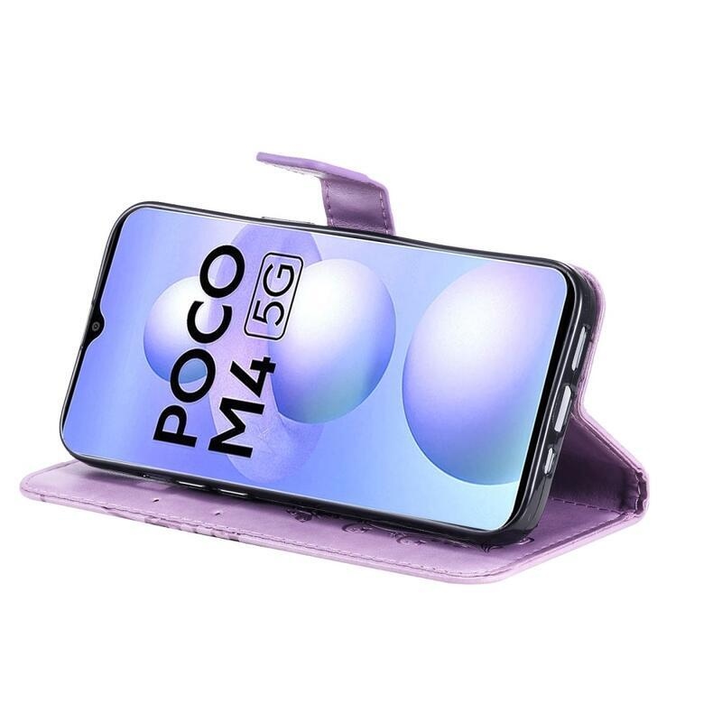 Nagy pillangó pénztárca tok a Xiaomi Poco M4 5G számára - lila