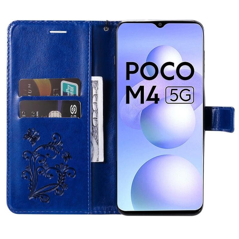 Nagy pillangó pénztárca tok a Xiaomi Poco M4 5G számára - kék