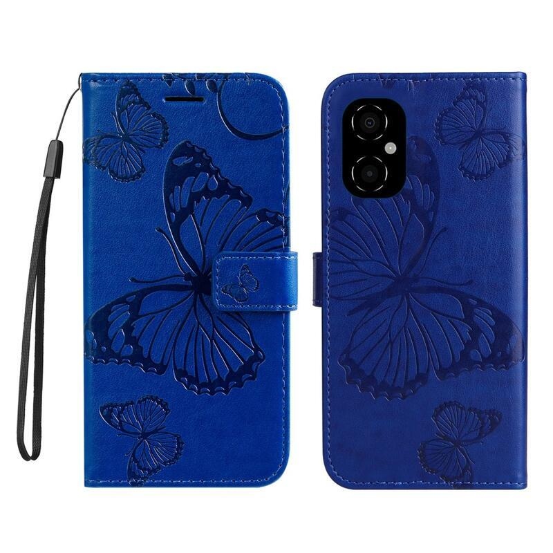 Nagy pillangó pénztárca tok a Xiaomi Poco M4 5G számára - kék