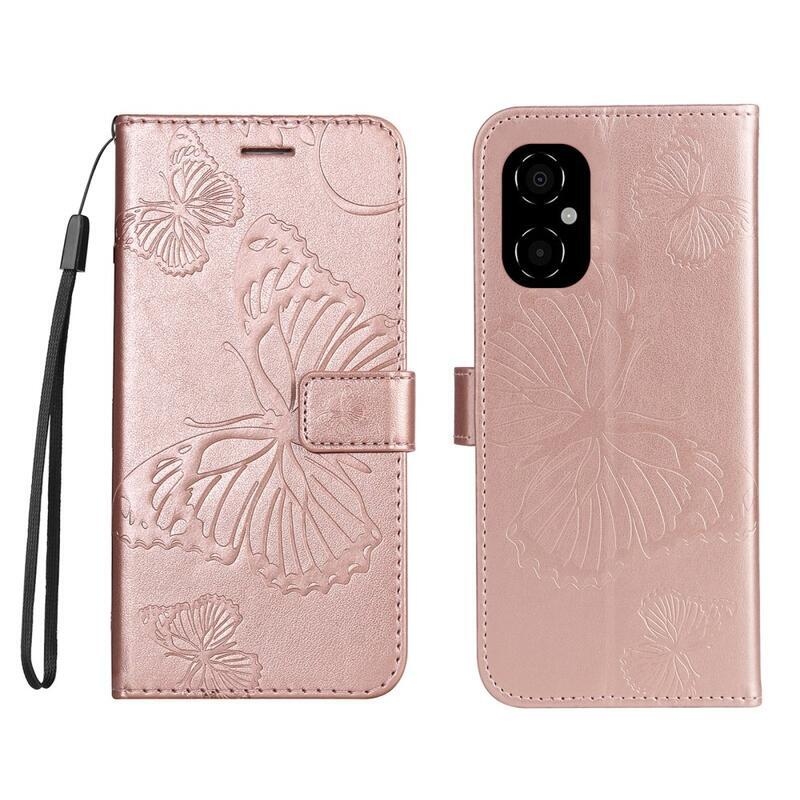 Nagy pillangó pénztárca tok Xiaomi Poco M4 5G - rózsa arany