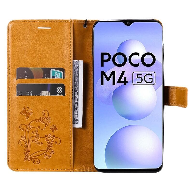 Nagy pillangó pénztárca tok Xiaomi Poco M4 5G - sárga