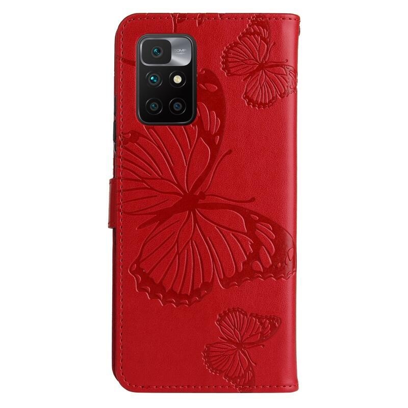 Nagy pillangó PU bőr pénztárca tok Xiaomi Redmi 10/Redmi 10 (2022) - piros
