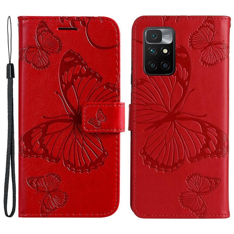 Nagy pillangó PU bőr pénztárca tok Xiaomi Redmi 10/Redmi 10 (2022) - piros