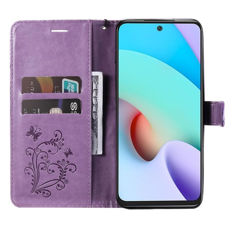Nagy pillangó PU bőr pénztárca tok Xiaomi Redmi 10/Redmi 10 (2022) - lila