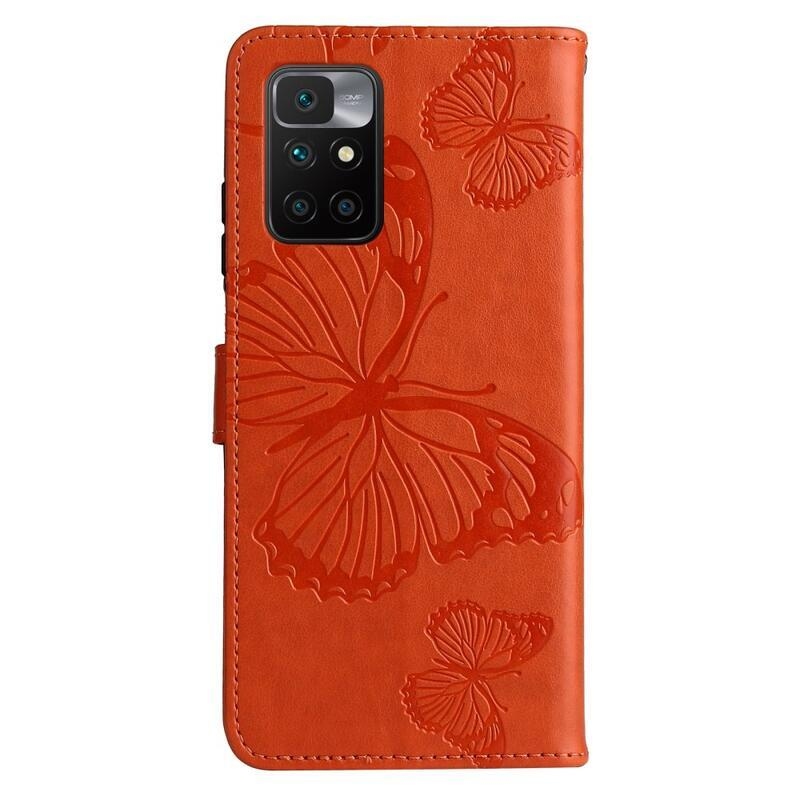 Nagy pillangó PU bőr pénztárca tok Xiaomi Redmi 10/Redmi 10 (2022) - narancssárga