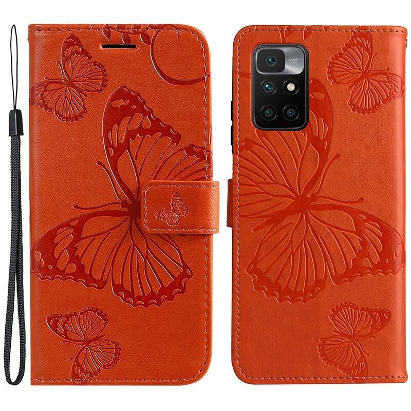 Nagy pillangó PU bőr pénztárca tok Xiaomi Redmi 10/Redmi 10 (2022) - narancssárga