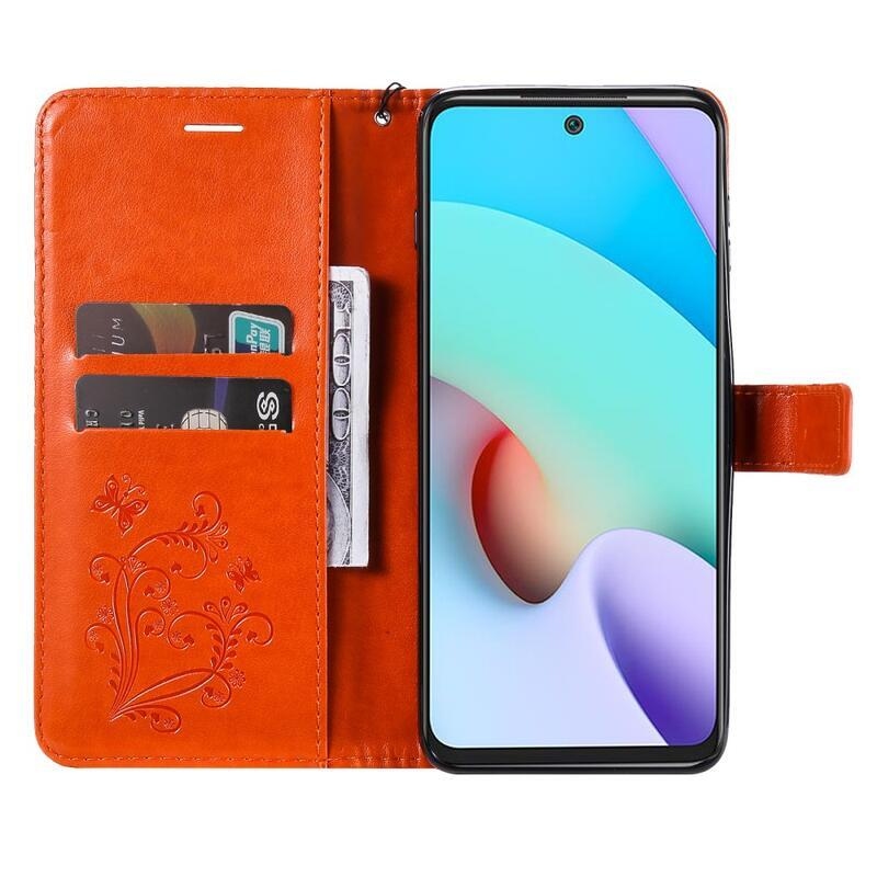 Nagy pillangó PU bőr pénztárca tok Xiaomi Redmi 10/Redmi 10 (2022) - narancssárga