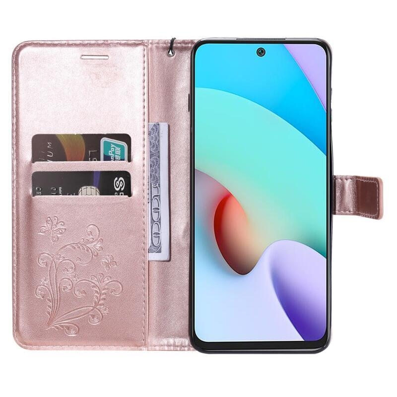 Nagy pillangó PU bőr pénztárca tok Xiaomi Redmi 10/Redmi 10 (2022) - rózsa arany