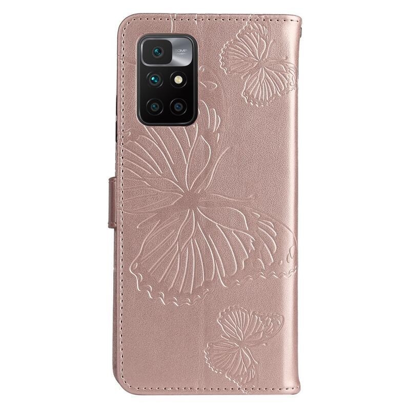 Nagy pillangó PU bőr pénztárca tok Xiaomi Redmi 10/Redmi 10 (2022) - rózsa arany