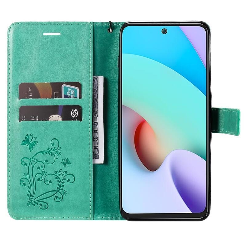 Nagy pillangó PU bőr pénztárca tok Xiaomi Redmi 10/Redmi 10 (2022) számára - zöld