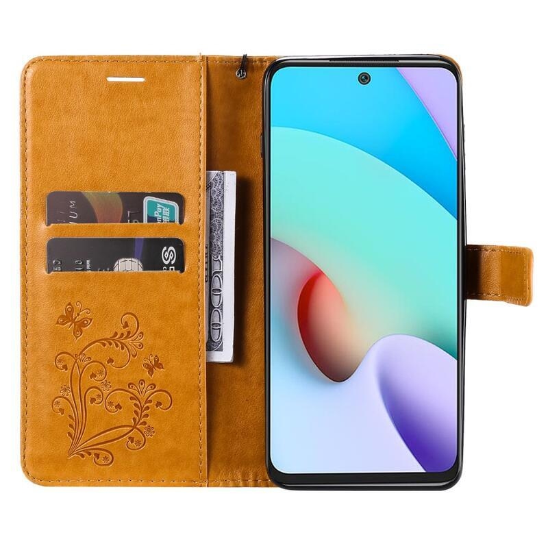 Nagy pillangó PU bőr pénztárca tok Xiaomi Redmi 10/Redmi 10 (2022) - sárga