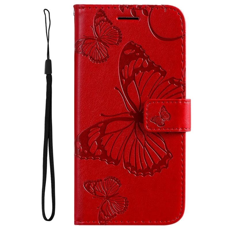 Nagy pillangó PU bőr pénztárca tok Xiaomi 11T/11T Pro mobiltelefonhoz - piros