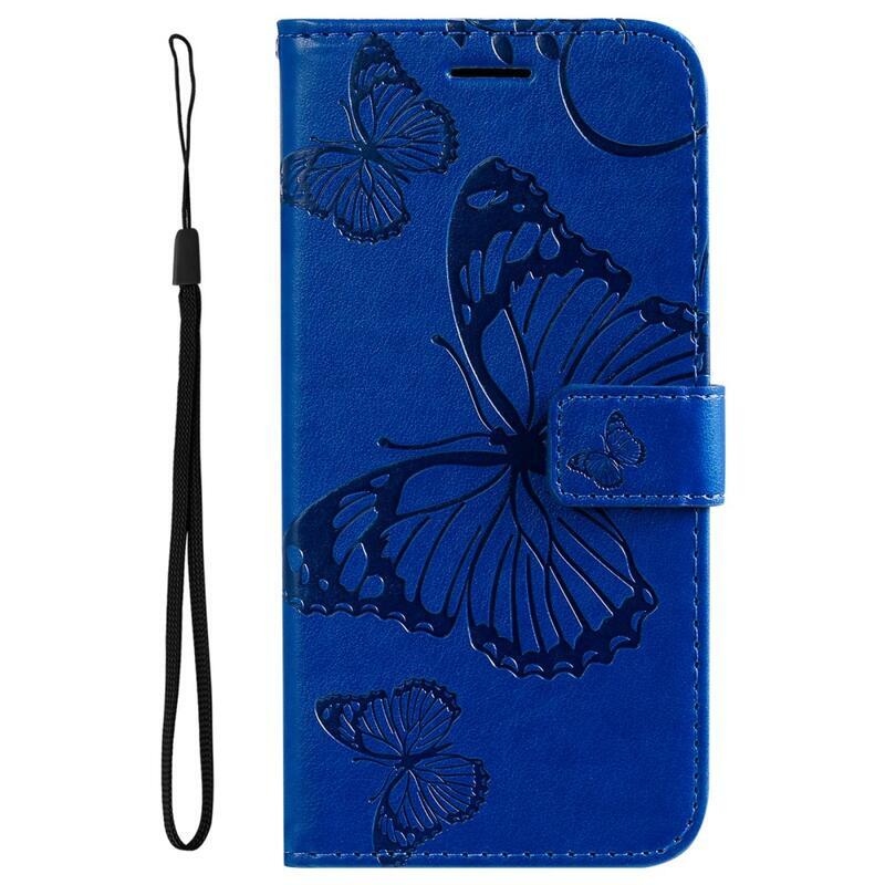 Nagy pillangó PU bőr pénztárca tok Xiaomi 11T/11T Pro mobiltelefonhoz - kék