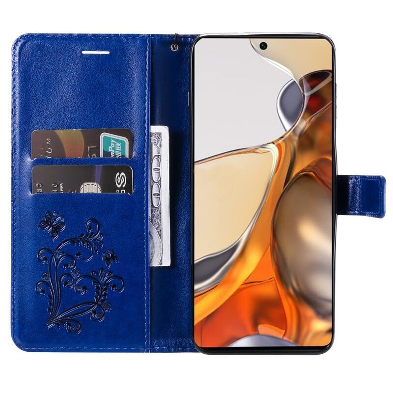 Nagy pillangó PU bőr pénztárca tok Xiaomi 11T/11T Pro mobiltelefonhoz - kék