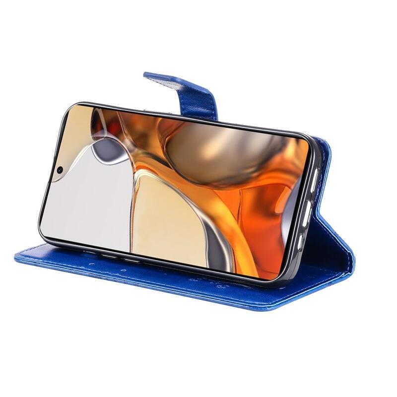 Nagy pillangó PU bőr pénztárca tok Xiaomi 11T/11T Pro mobiltelefonhoz - kék
