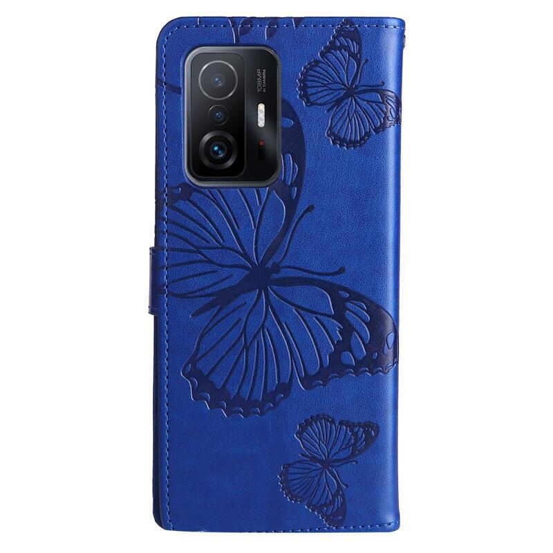 Nagy pillangó PU bőr pénztárca tok Xiaomi 11T/11T Pro mobiltelefonhoz - kék