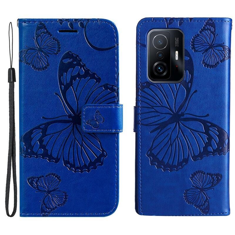 Nagy pillangó PU bőr pénztárca tok Xiaomi 11T/11T Pro mobiltelefonhoz - kék