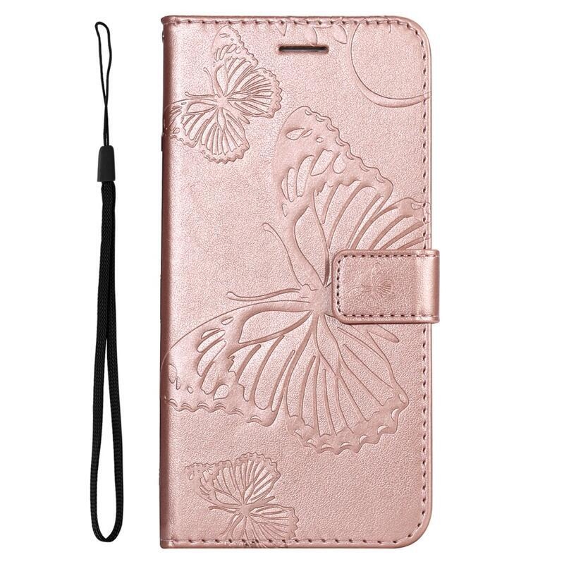 Nagy pillangó PU bőr pénztárca tok Xiaomi 11T/11T Pro mobiltelefonhoz - rózsa arany