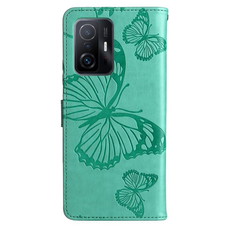 Nagy pillangó PU bőr pénztárca tok Xiaomi 11T/11T Pro mobiltelefonhoz - zöld