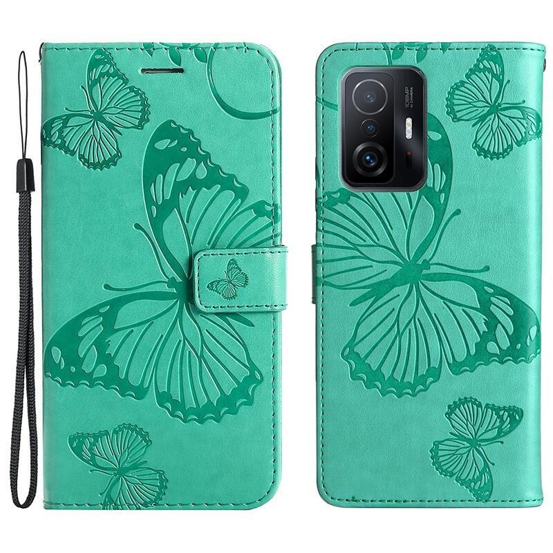 Nagy pillangó PU bőr pénztárca tok Xiaomi 11T/11T Pro mobiltelefonhoz - zöld
