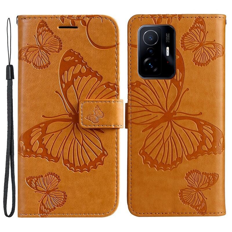 Nagy pillangó PU bőr pénztárca tok Xiaomi 11T/11T Pro mobiltelefonhoz - sárga