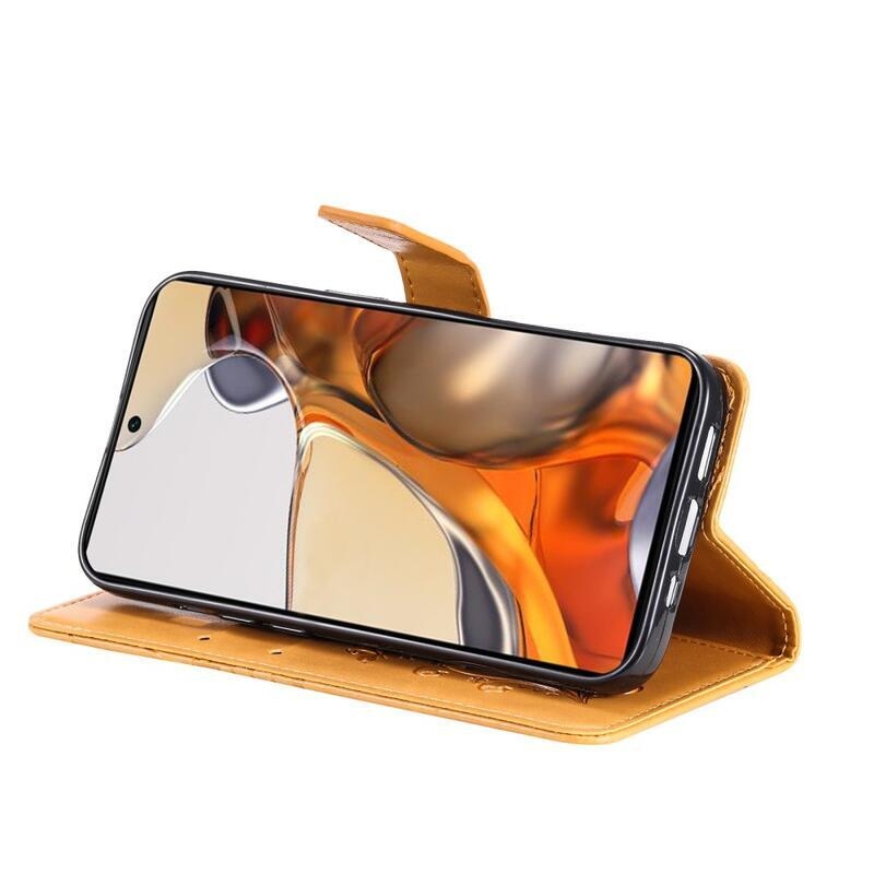 Nagy pillangó PU bőr pénztárca tok Xiaomi 11T/11T Pro mobiltelefonhoz - sárga