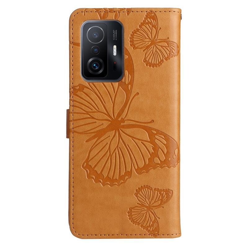 Nagy pillangó PU bőr pénztárca tok Xiaomi 11T/11T Pro mobiltelefonhoz - sárga