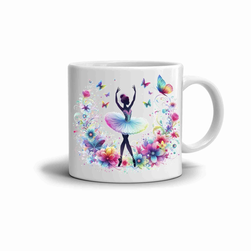 Fehér kerámia bögre 330ml képpel - balerina virágokban