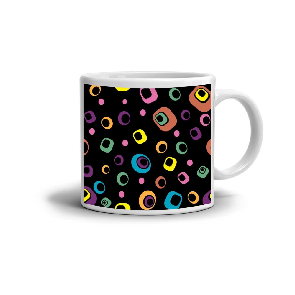 Fehér kerámia bögre 330ml képpel - színes körök és négyzetek