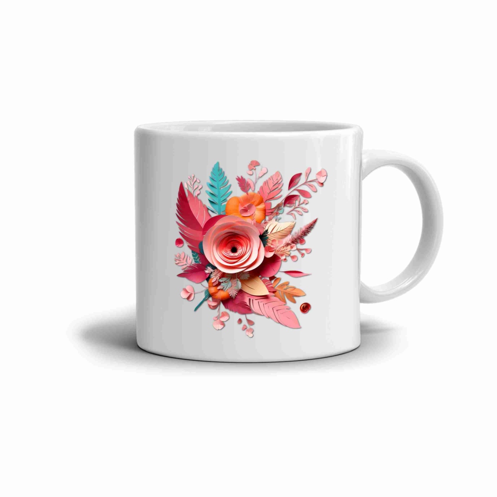 Fehér kerámia bögre 330ml képpel - színes virág