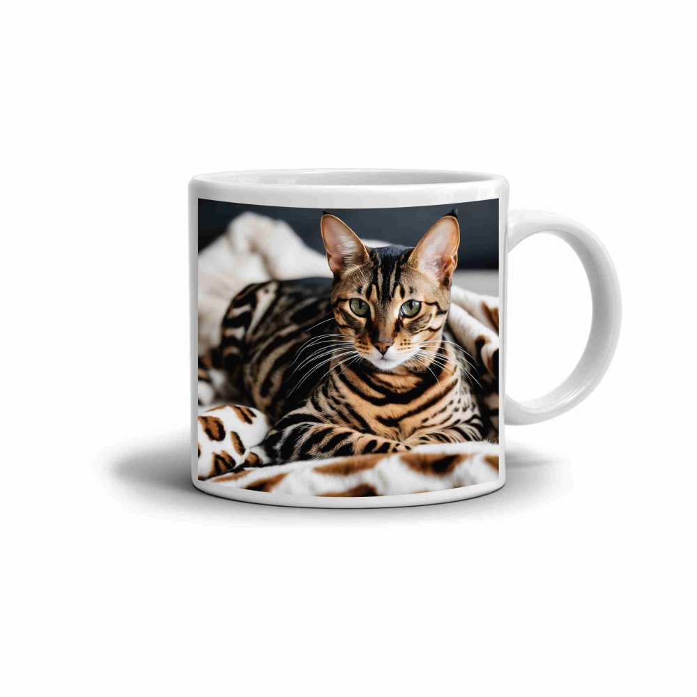 Fehér kerámia bögre 330ml képpel - Bengáli macska