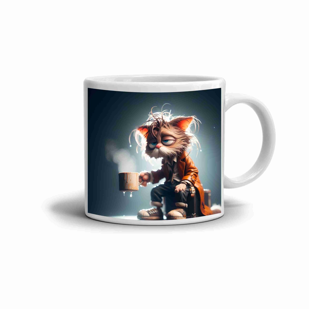 Fehér kerámia bögre 330ml képpel - nincs kávé vagy nyávogás