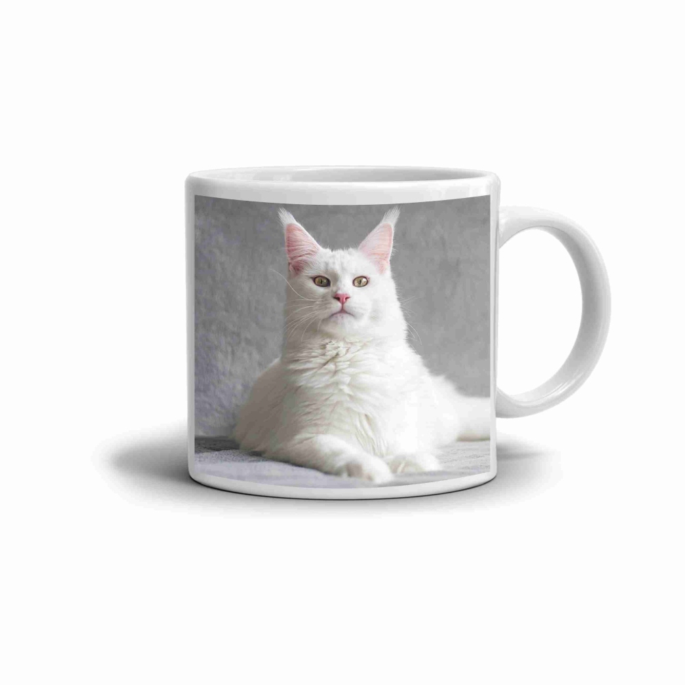 Fehér kerámia bögre 330ml képpel - fehér Maine Coon macska