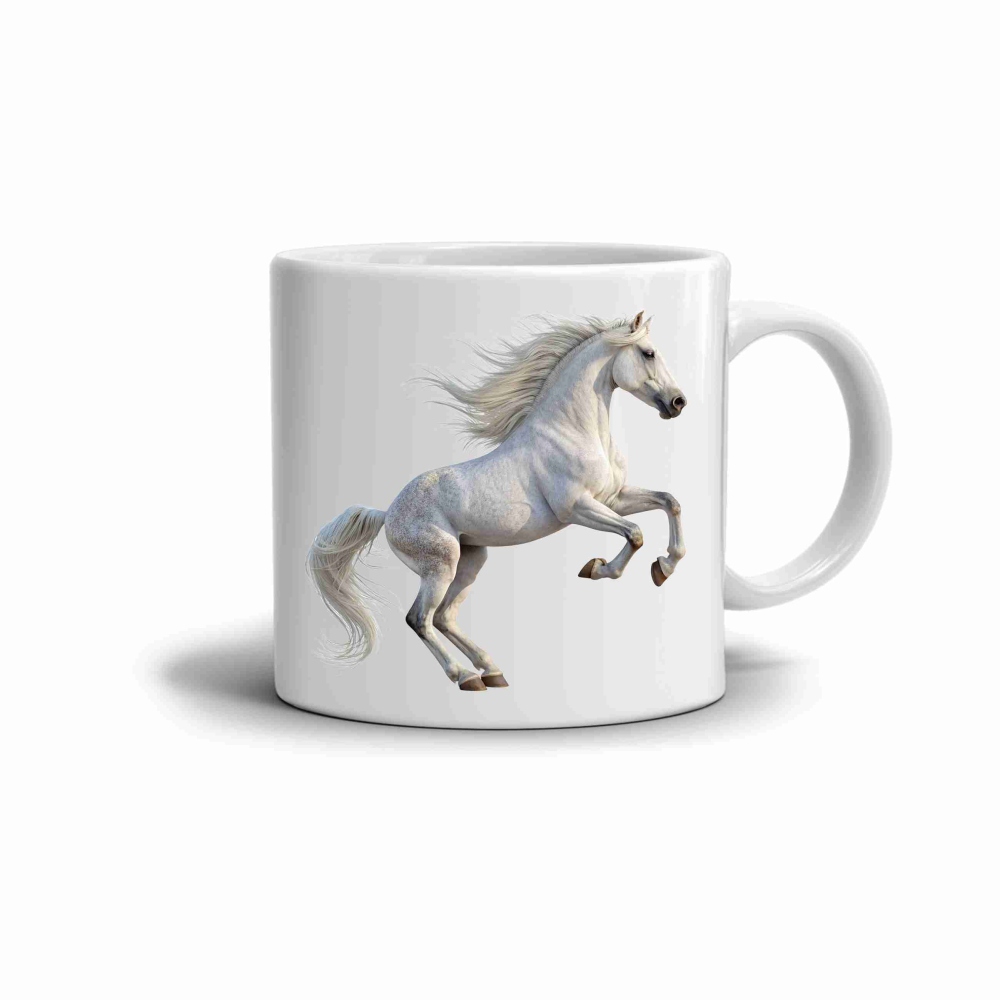 Fehér kerámia bögre 330ml képpel - fehér ló