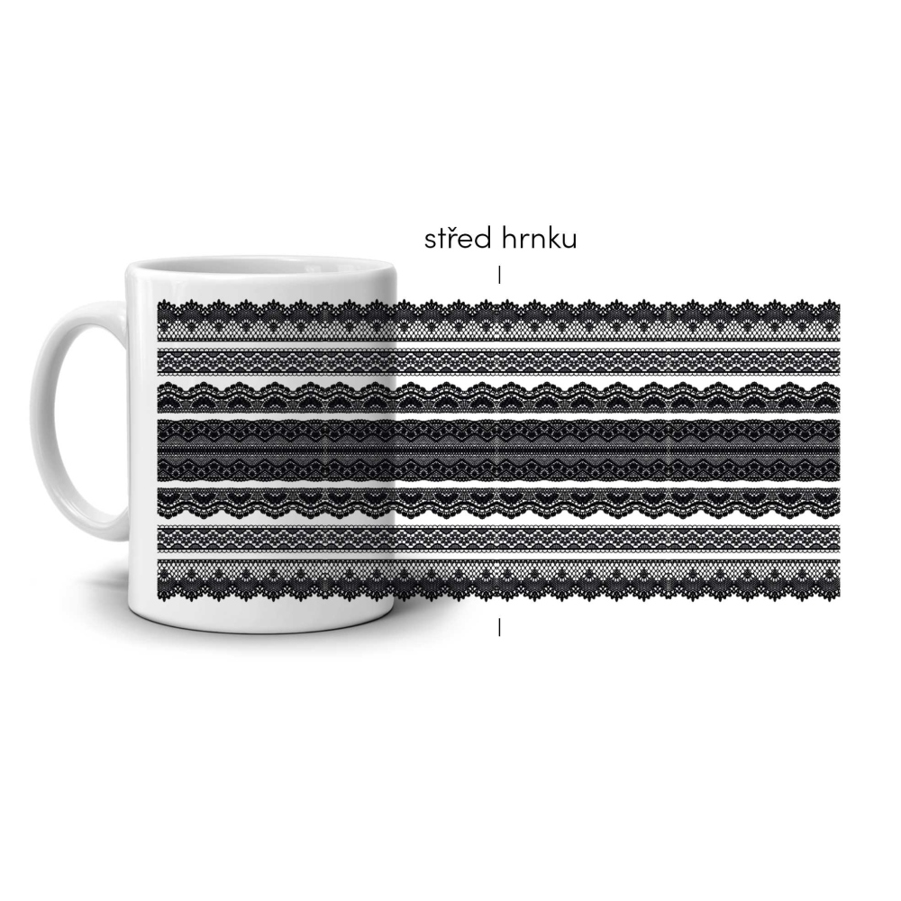 Fehér kerámia bögre 330ml képpel - fekete csipkeminta