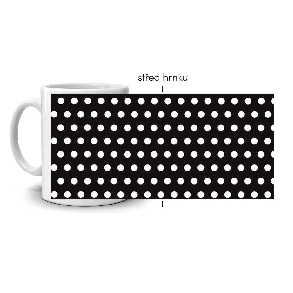 Fehér kerámia bögre 330ml képpel - fekete, fehér pöttyökkel