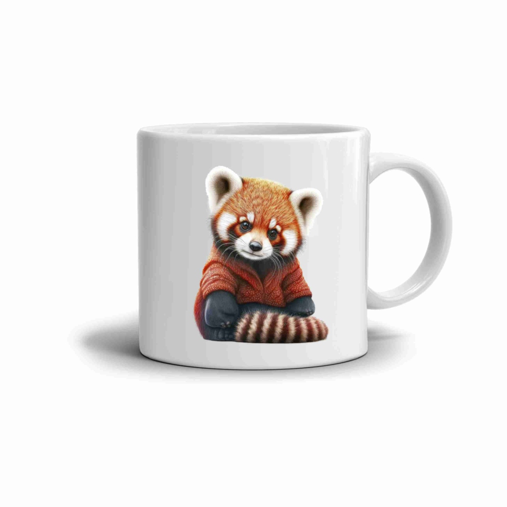 Fehér kerámia bögre 330ml képpel - vörös panda pulóverben