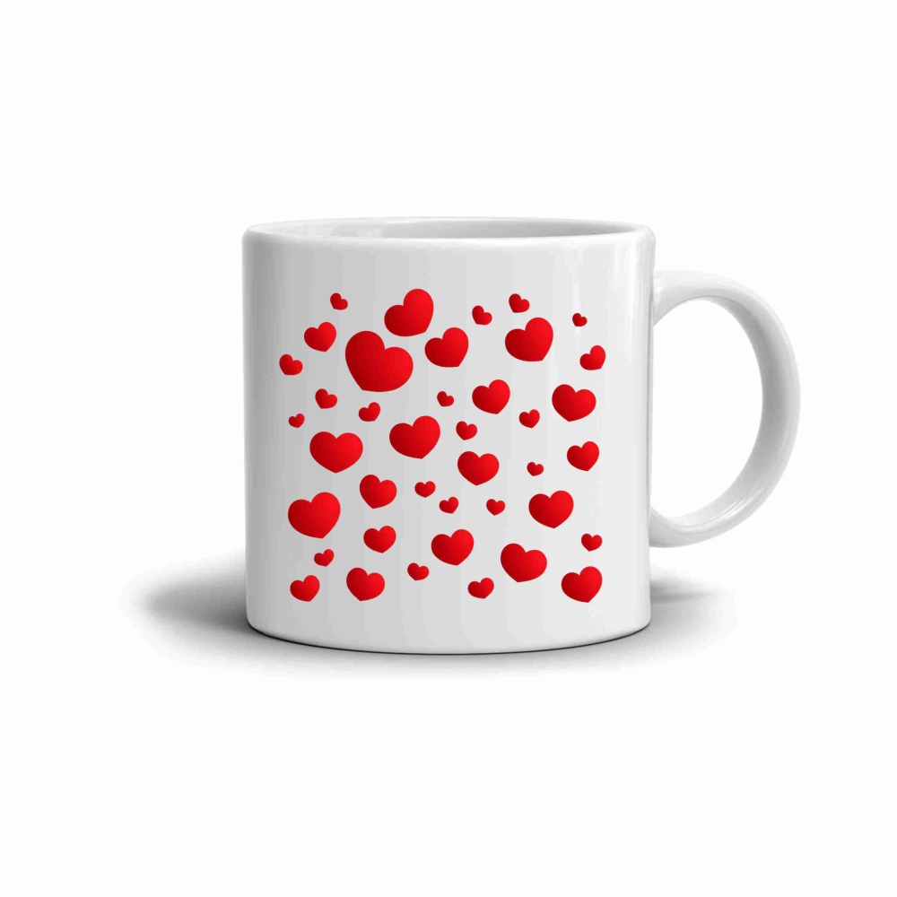 Fehér kerámia bögre 330ml képpel - piros szívek