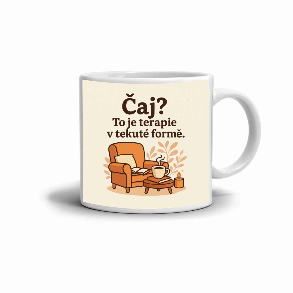 Fehér kerámia bögre 330ml képpel - idézet: tea terápia