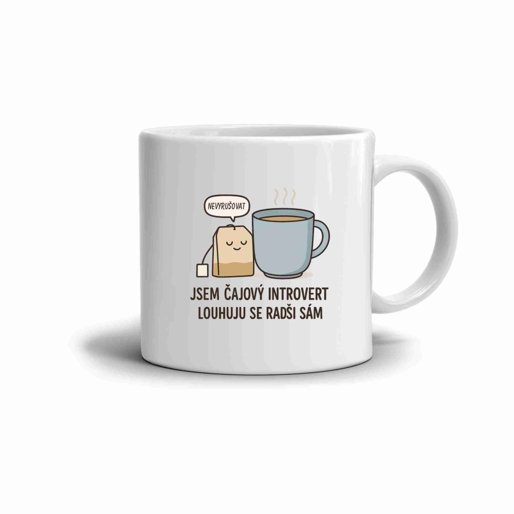 Fehér kerámia bögre 330ml képpel - idézet: tea introvert