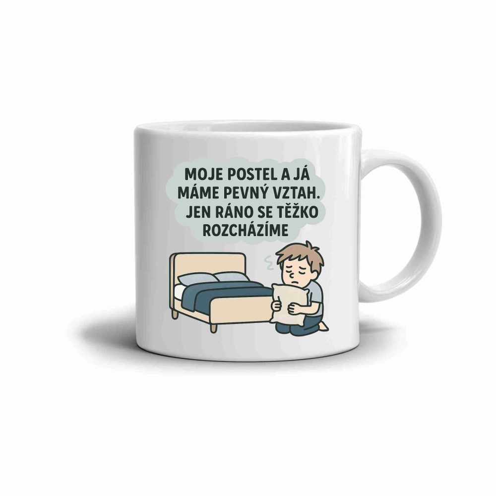 Fehér kerámia bögre 330ml képpel - idézet az ágy és én