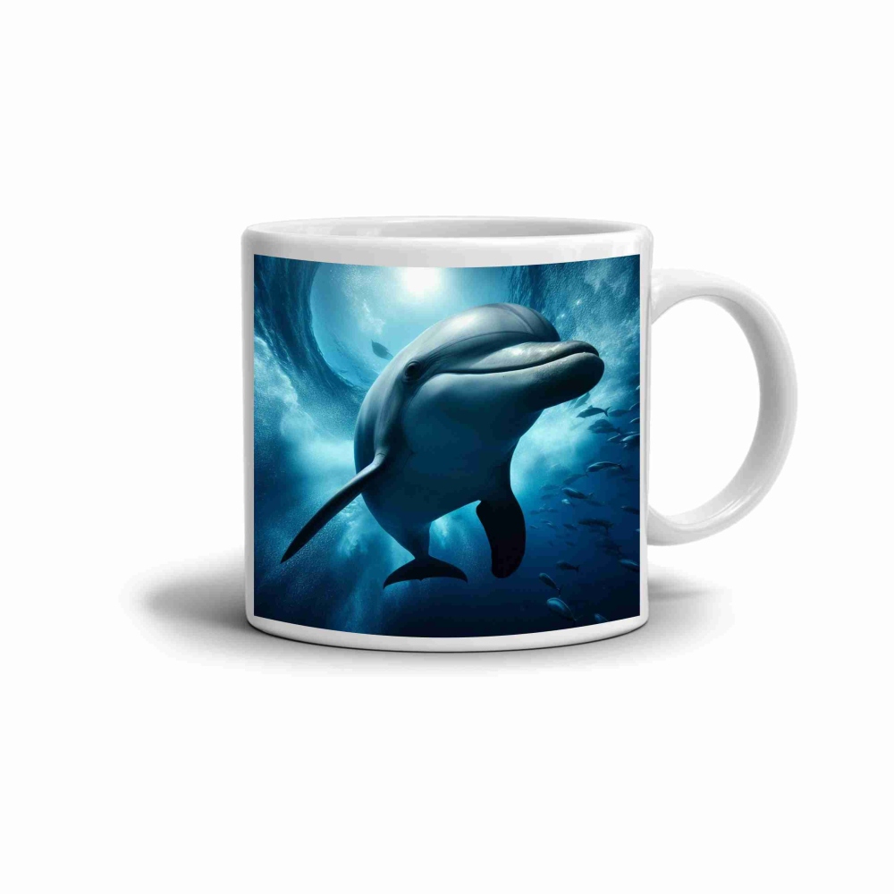 Fehér kerámia bögre 330ml képpel - delfin