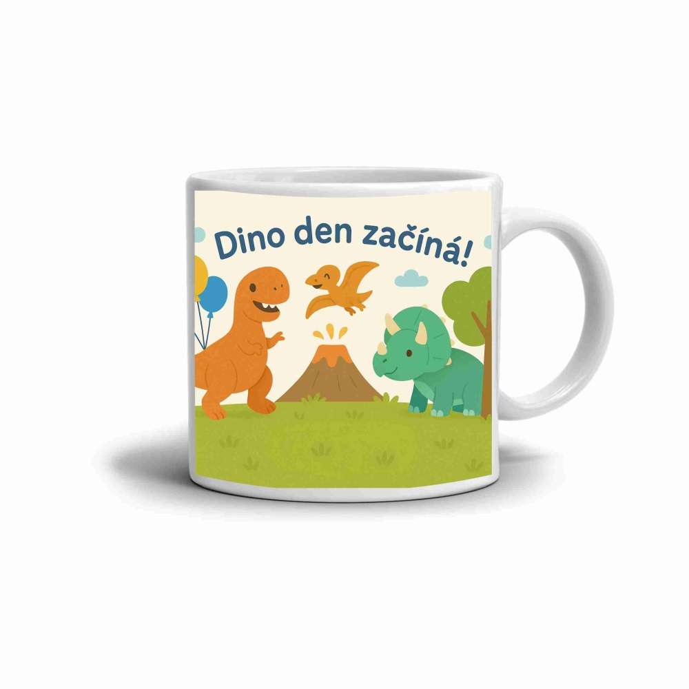 Fehér kerámia bögre 330ml képpel - dino nap