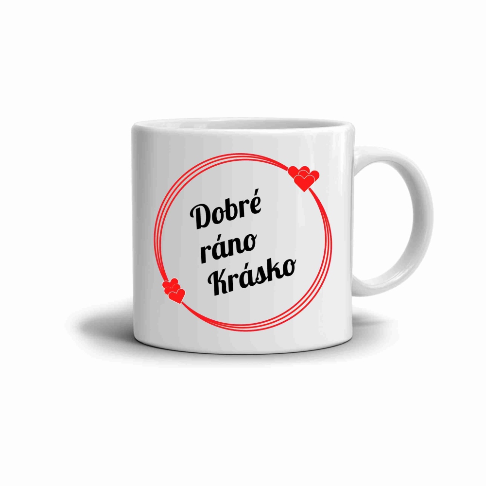 Fehér kerámia bögre 330ml képpel - jó reggelt szépség (piros változat)